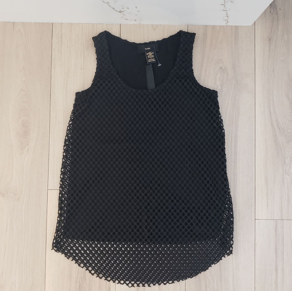 RAIN Black Mesh Overlay Tank Top Women’s Size S NWT